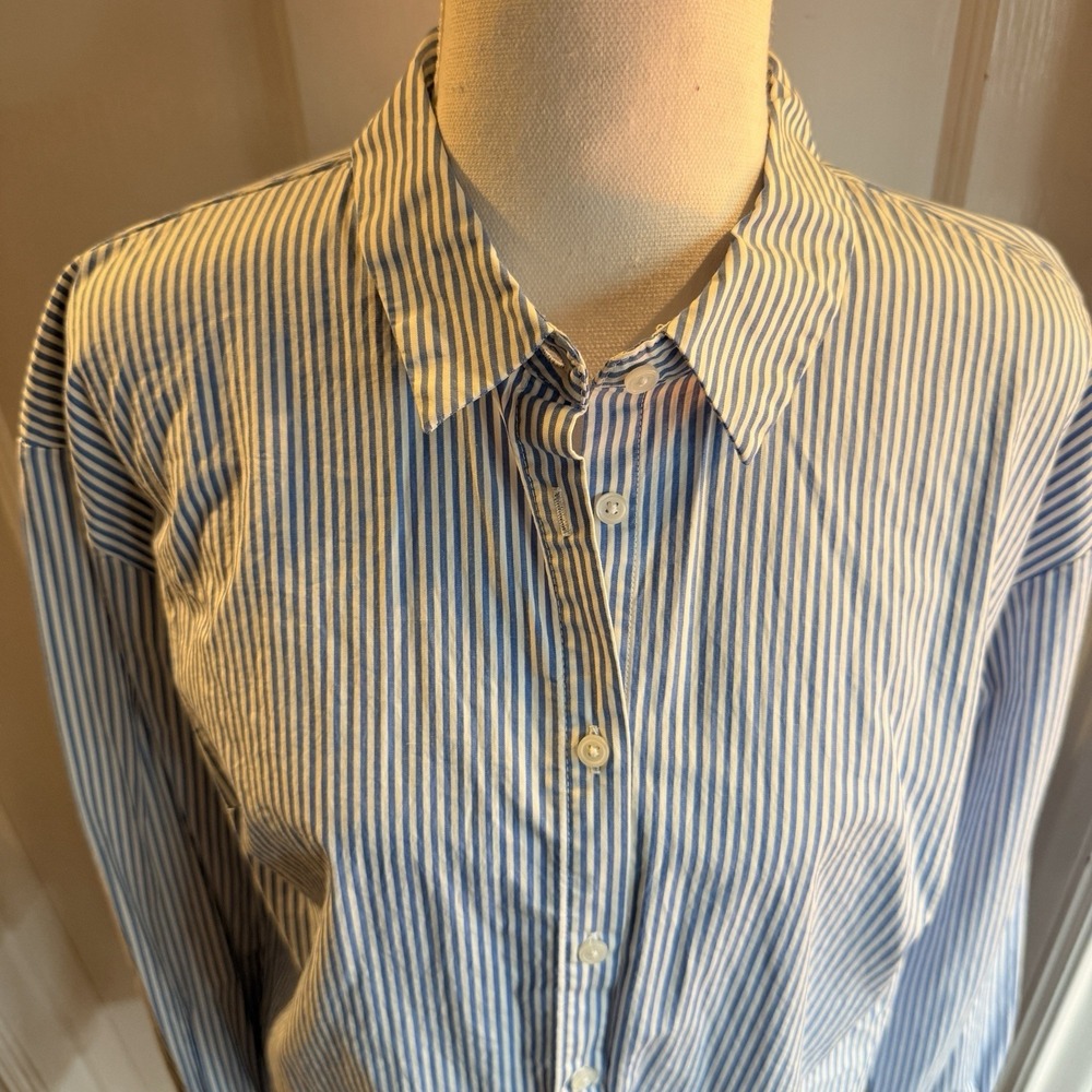 A New Day Womens Long Sleeve Button Up Shirt Blue/White Striped Size XL - Picture 5 of 7